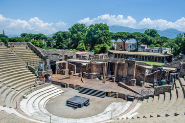 view of the ruin of amphitheatre - theatre in italian pompeii