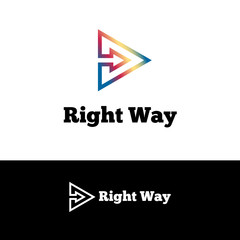 Vector outline arrow in triangle negative space logotype