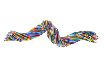 Colorful twisted wires isolated on white background