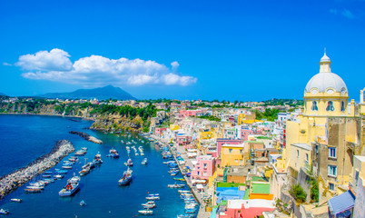 italian island procida is famous for its colorful marina, tiny narrow streets and many beaches...