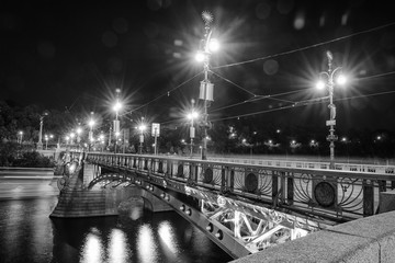Svatopluk Cech Bridge in Prague in black and white