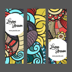 Vector banner templates set with doodles autumn theme vertical
