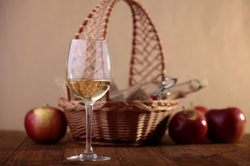 Fruit basket and wine
