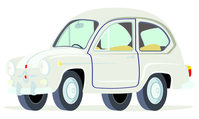 Caricatura Fiat Seat 600 blanco vista frontal y lateral