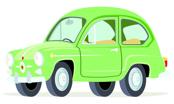 Caricatura Fiat Seat 600 verde vista frontal y lateral