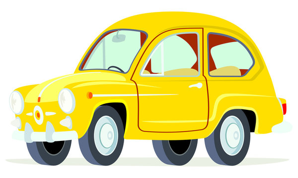 Caricatura Fiat Seat 600 amarillol vista frontal y lateral
