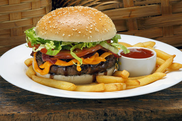 burger with fried potato