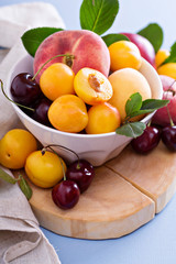 Fresh stone fruits in white bowl