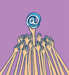 Hands struggling for at symbol