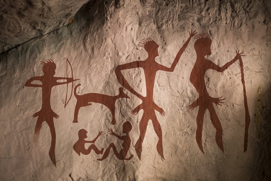 Reproduction of a prehistoric cave painting showing
