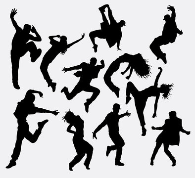 Hip hop male and female dancer silhouettes