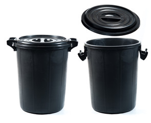 black bucket on white background