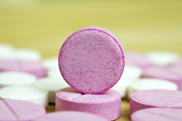 group of pink drugs closed up, macro