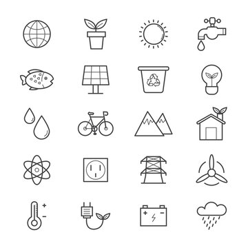 Environmental and Green Energy Icons Line