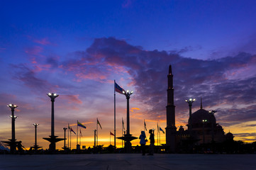 Putra Mosque during dramatic sunset at Putrajaya