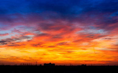 Fiery orange sunset sky. Beautiful sky.