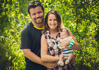 Young family in the garden