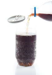 Cola drink in transparent can isolated over white background