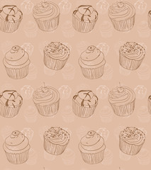 Different types of hand drawn cute cupcakes