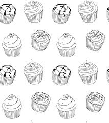 Different types of hand drawn cute cupcakes