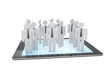 group of people figures on tablet PC, 3d render