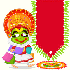 Kathakali dancer offering shopping sale for Onam