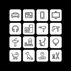 Products categories. White color.