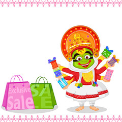 Kathakali dancer offering shopping sale for Onam