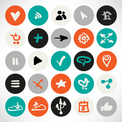 Vector set of simple flat round web icons
