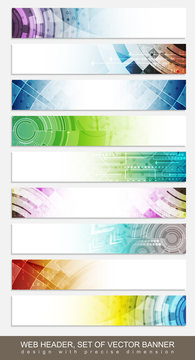 Website headers, banners with colorful abstract pattern - set. Vector illustration for your project or website presentation.