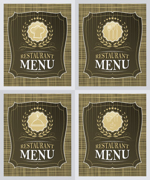 Set of restaurant menu cover design in vintage style. Vector illustration.