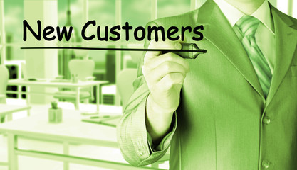 businessman writing new customers