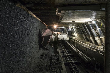 Mine excavator facing coal wall
