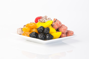 preserved fruits & Dried fruits. Food Snack on a Background