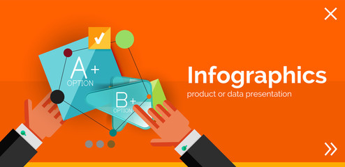 Infographic flat design banner with hands