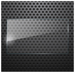 Vector of transparent glass frame on perforated steel.