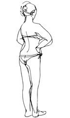 a woman in a swimsuit turned her back