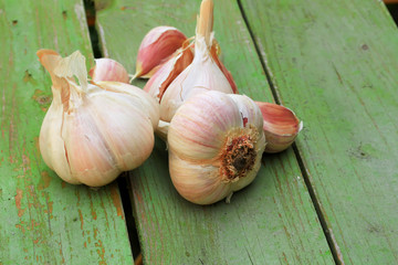 garlic on old wooden background