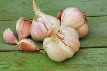 garlic on old wooden background