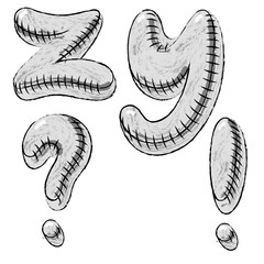 Grunge doodle font letters Z,Y,punctuation marks