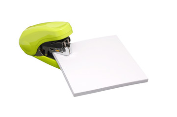 Stapler and paper isolated on white Background