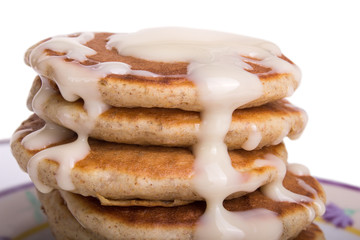 Pancakes stack on white background 