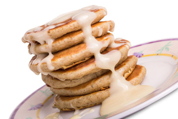 Pancakes stack on white background 