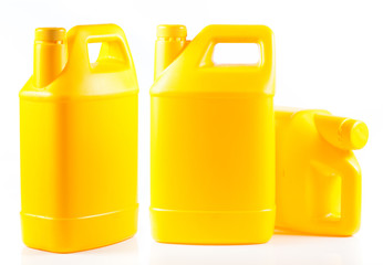 Yellow plastic container isolated on a white background.