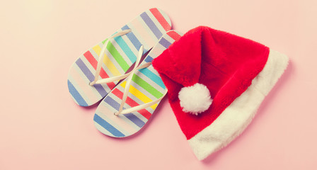 Santas hat and flip flops