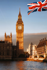 Fototapeta na wymiar Big Ben with flag of England, United Kingdom