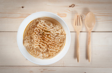 Instant noodles on wood baord