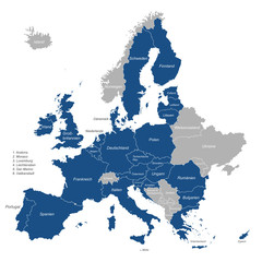Obraz premium Mitgliedsstaaten Europäischen Union 2015 (beschriftet) - Vektor