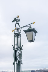 Old lantern on the bridge in Peter and Paul Fortress in Saint-Pe