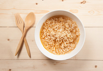 Instant noodles on wood baord